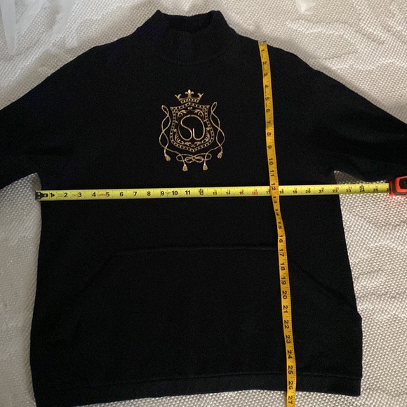 St.John by Marie Gray black mock neck, wool sweater! Gold embroidery, Size L - Picture 10 of 17